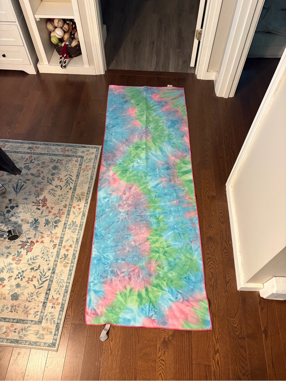 Tie-Dye Yoga Mat Towel - Blue, Pink & Green - Picture 2 of 3